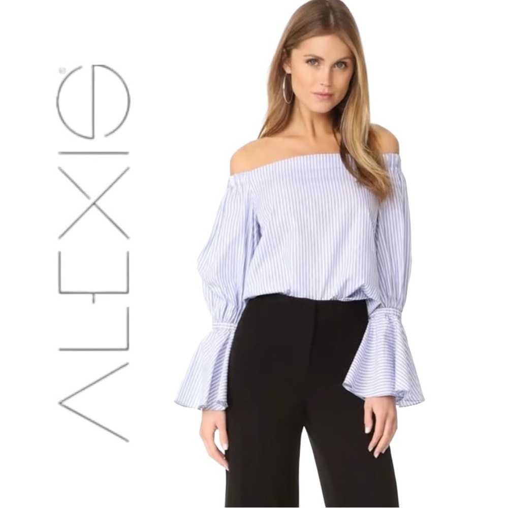Alexis Juniper Striped Off-the-Shoulder‎ Bell Sleeve Top
